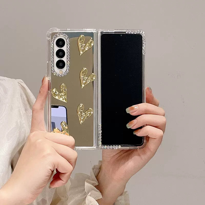 Cute Heart Mirror Case For Samsung Galaxy Z Fold