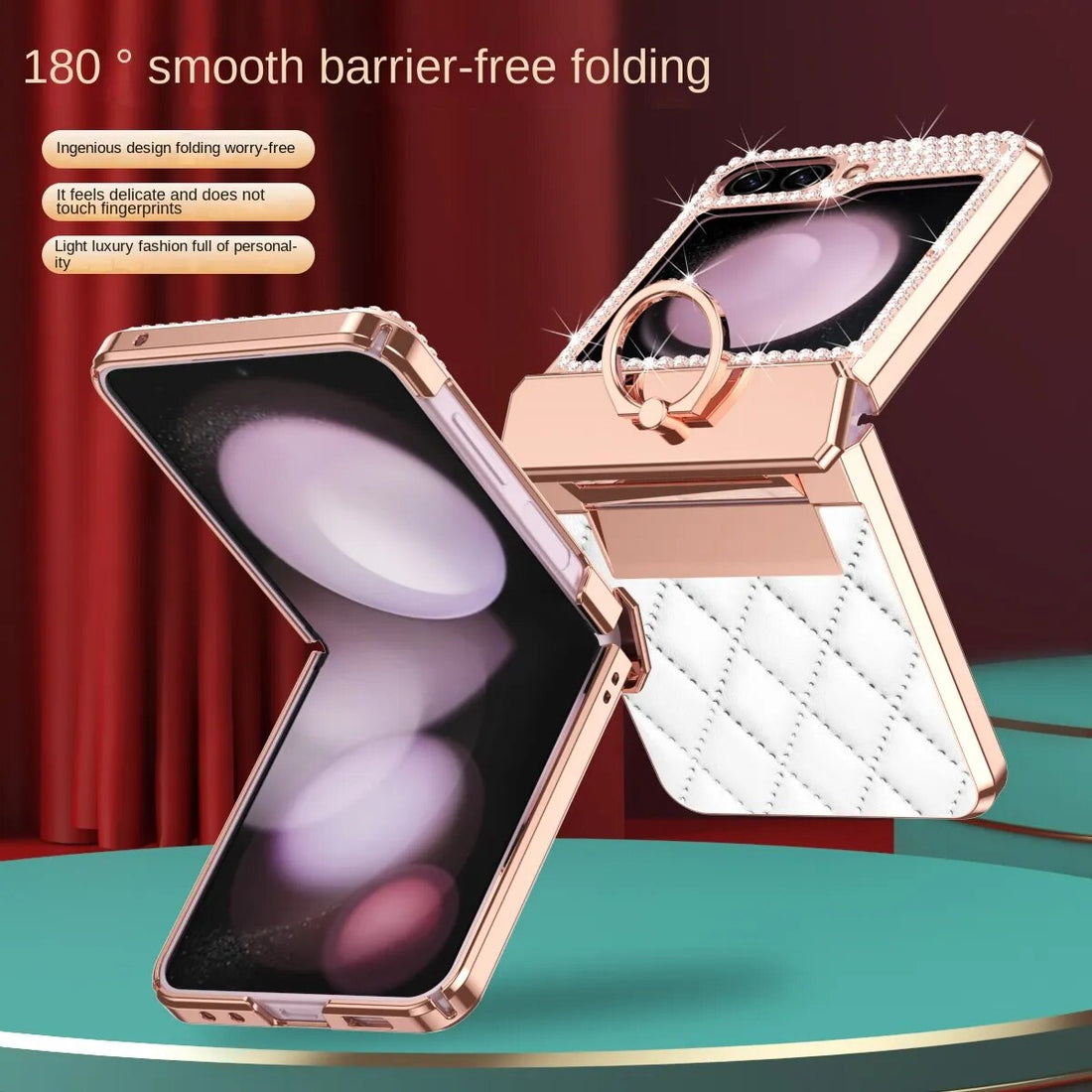 Cute Ring Diamond Leather Phone Case for Samsung Galaxy Z Flip 5