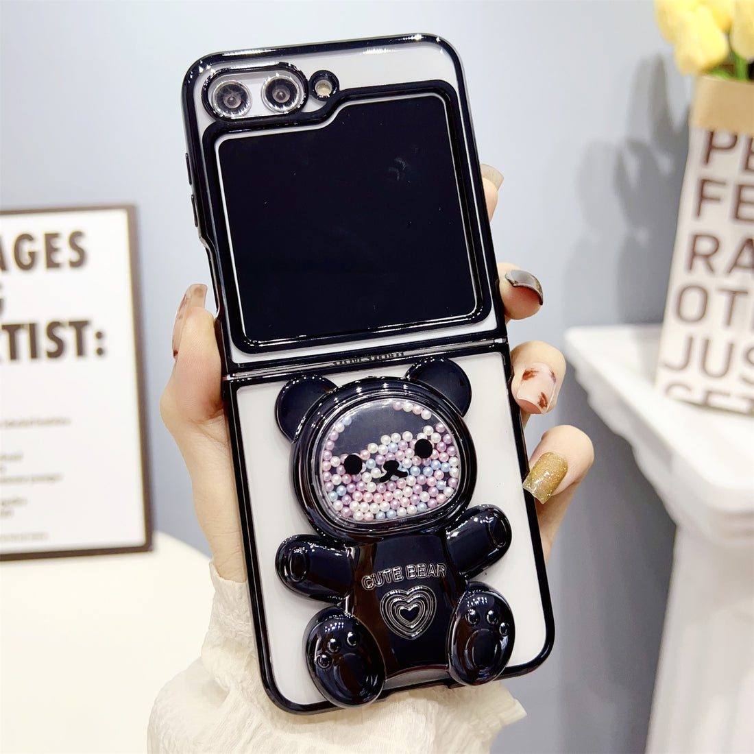 Luxury Candy Bear Bracket Plating Case for Galaxy Z Flip 5