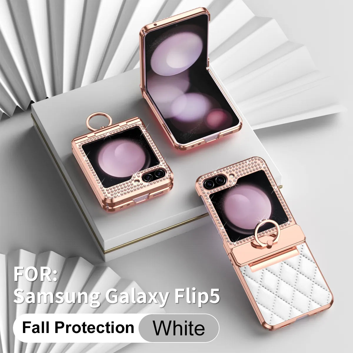 Cute Ring Diamond Leather Phone Case for Samsung Galaxy Z Flip 5