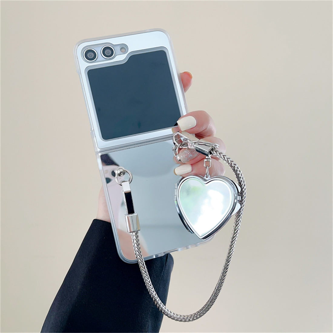 Luxury Heart Mirror With Metal Bracelet Case for Galaxy Z Flip 5