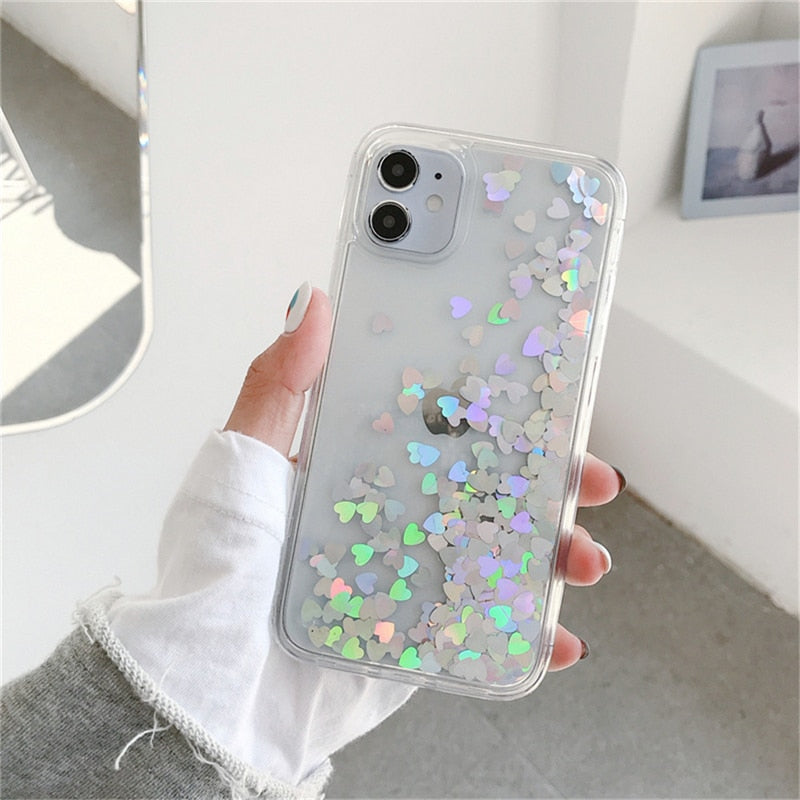 Glitter Love Heart Case For iPhone