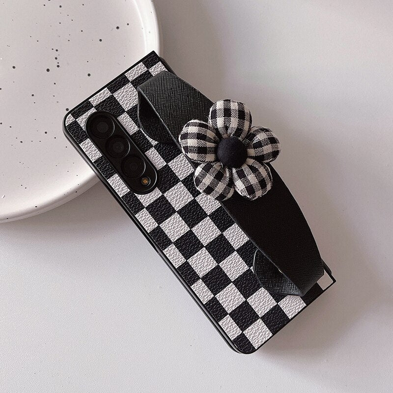 Cute Stuffed Plaid Flower Case For Samsung Galaxy Z Fold