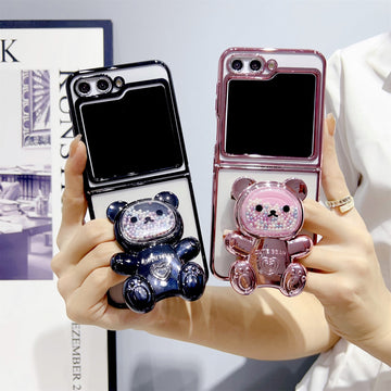 Luxury Candy Bear Bracket Plating Case for Galaxy Z Flip 5