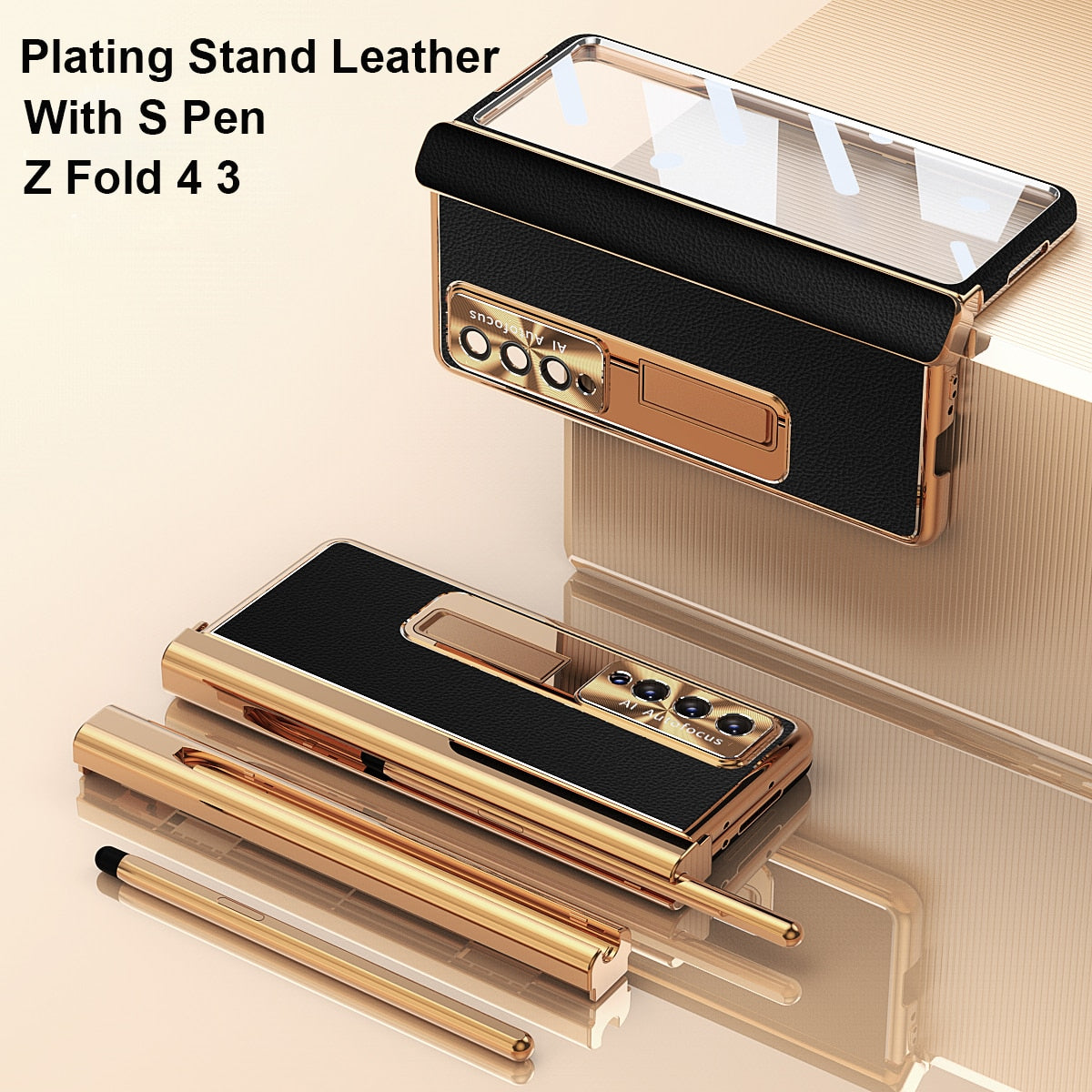 Pen Plating Magnetic Leather Case For Samsung Galaxy Z Fold